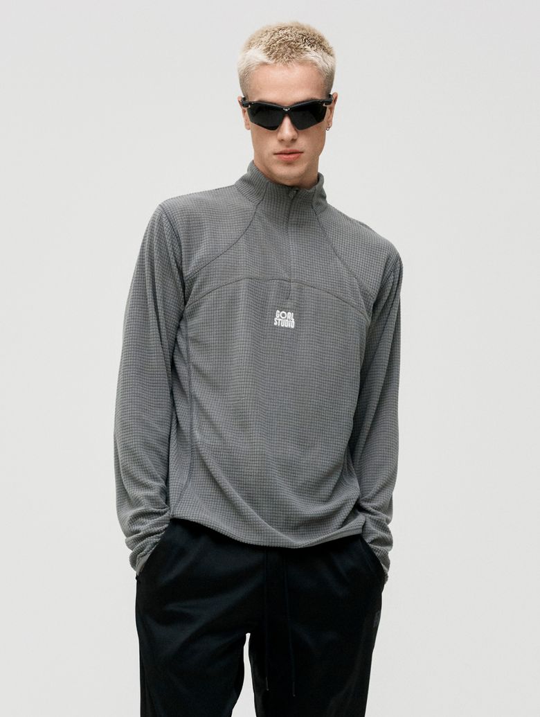 MS GRID FLEECE QUARTER ZIP-UP TEE-GREY
