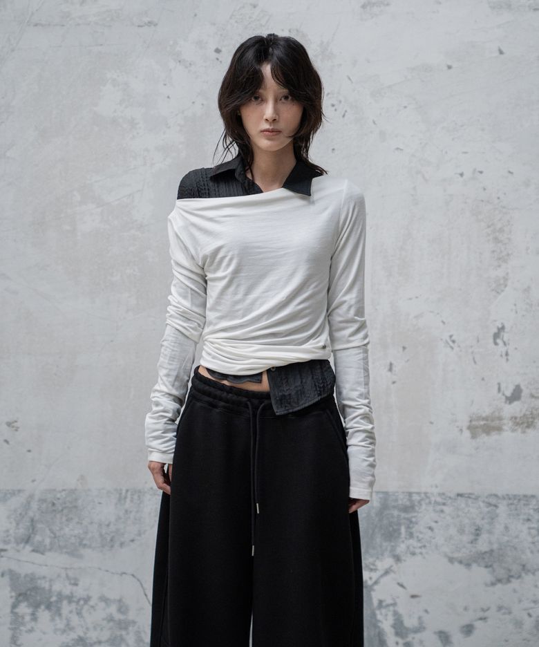 ONE-SHOULDER LONG-SLEEVE T-SHIRT(IVORY)