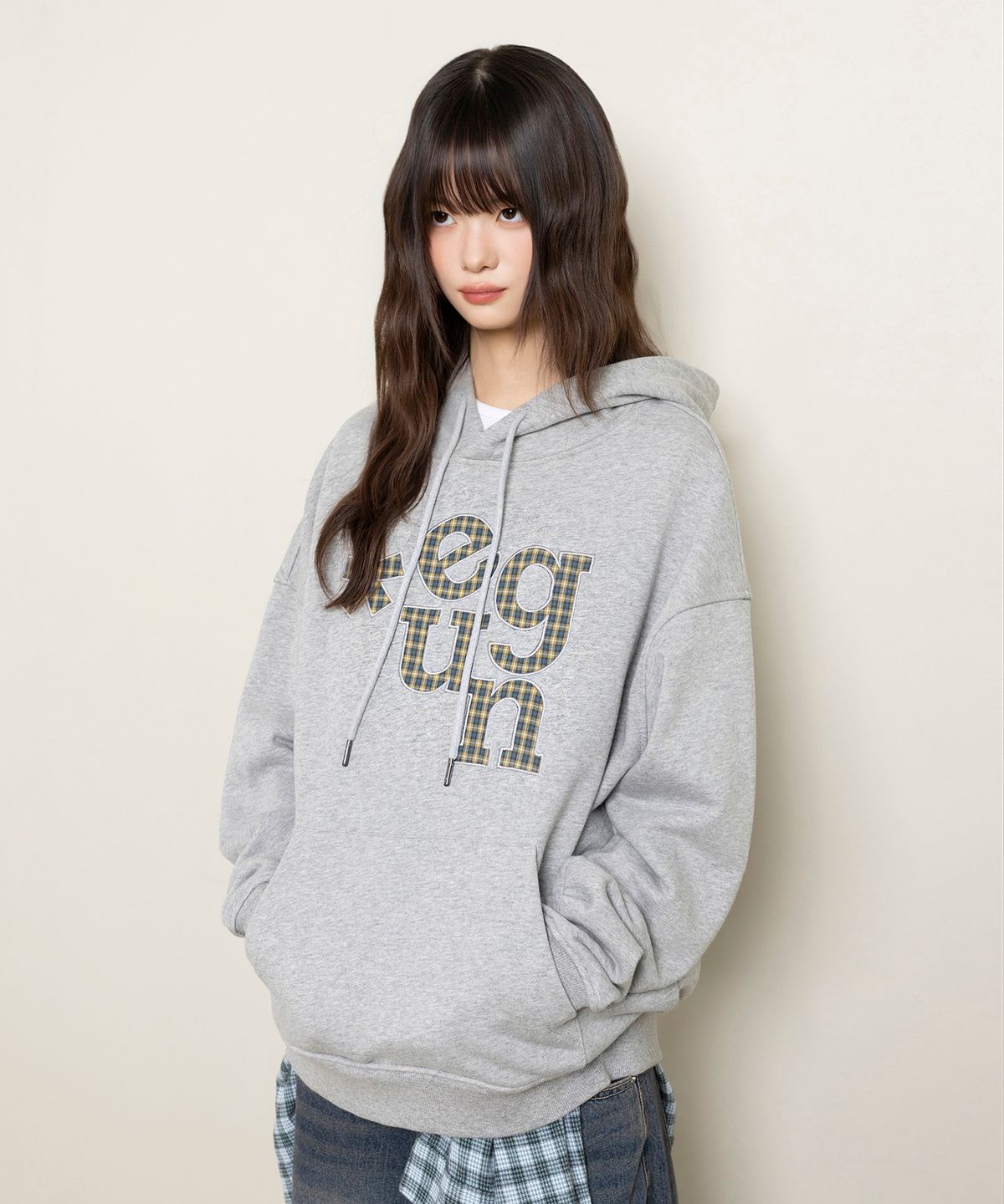 유젠(EUGGEN) EUG 아플리케 후드 티셔츠_멜란지