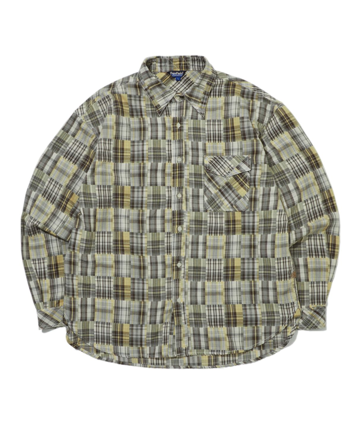 펜필드(PENFIELD) 워시드 마드라스 크루 셔츠 라이트카키_FR3WR58U
