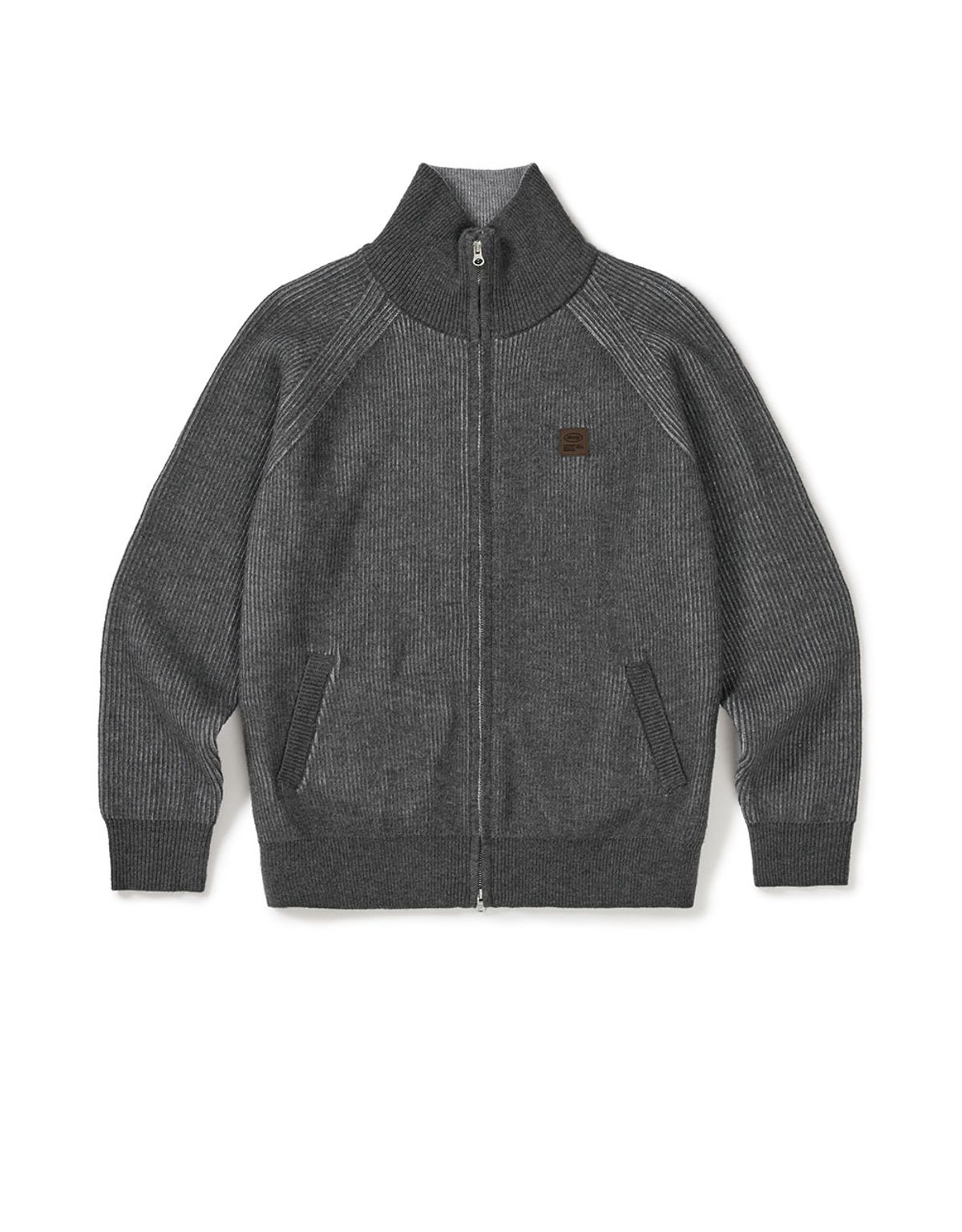 엠엠엘지(MMLG) [Mmlg] TWO TONE HIGH NECK KNIT ZIPUP (CHARCOAL)