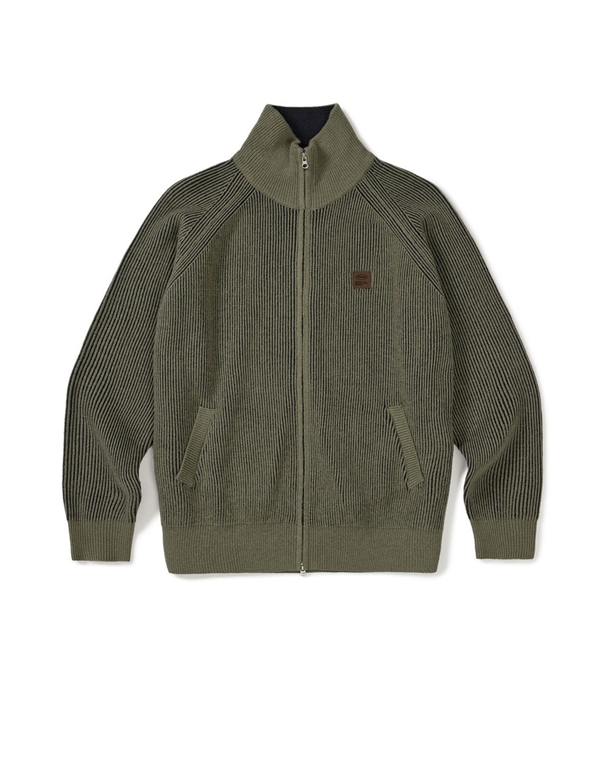 엠엠엘지(MMLG) [Mmlg] TWO TONE HIGH NECK KNIT ZIPUP (OLIVE)