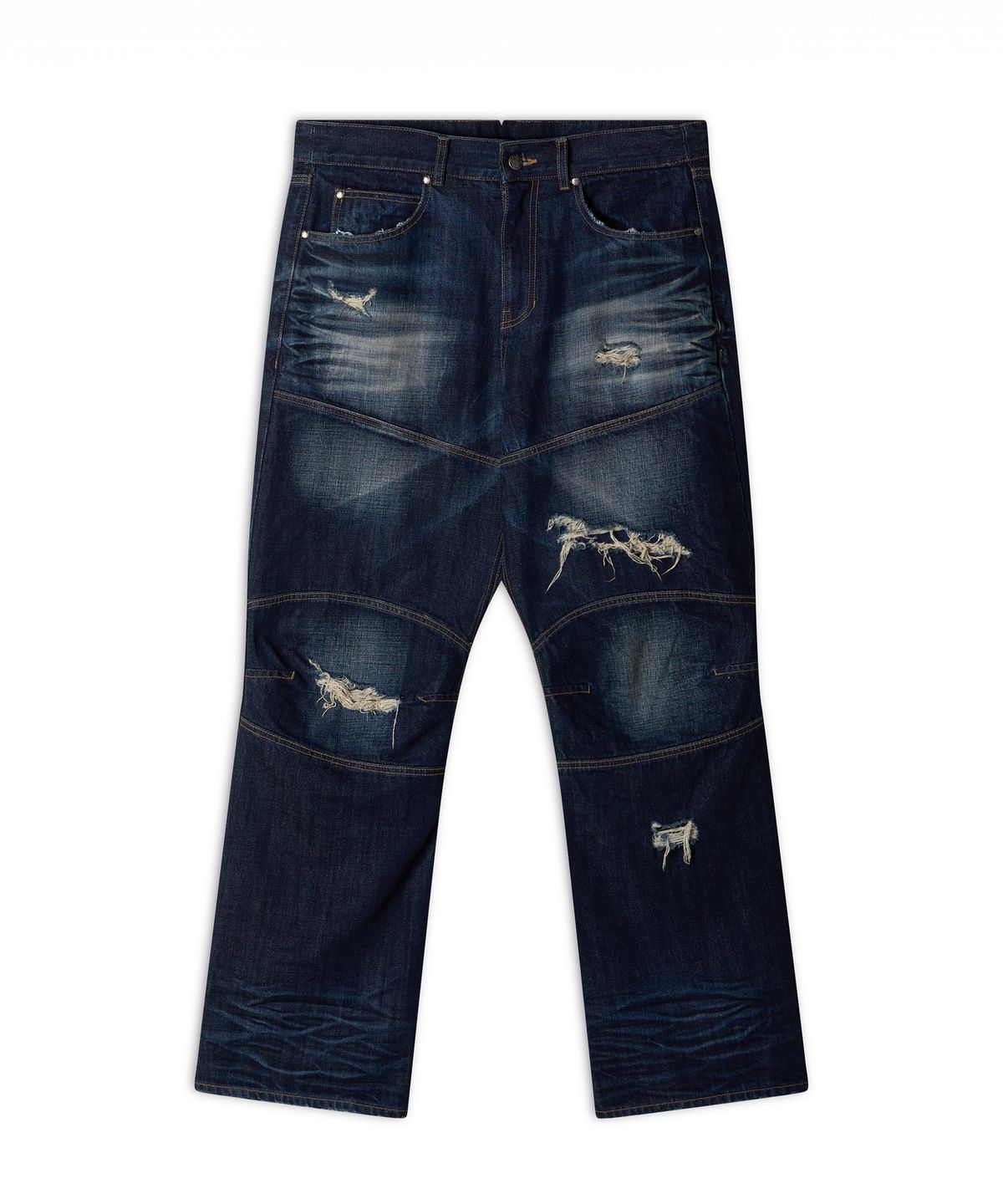 월드딜레마(WORLDDILEMA) Racer Knee Line Washing Denim Pants (Dark Blue)
