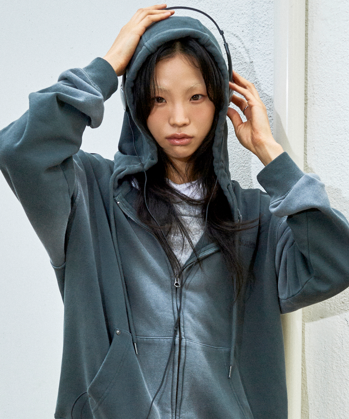 슈퍼드라이(SUPERDRY) 빈티지 페이디드 후드집업 다크그레이