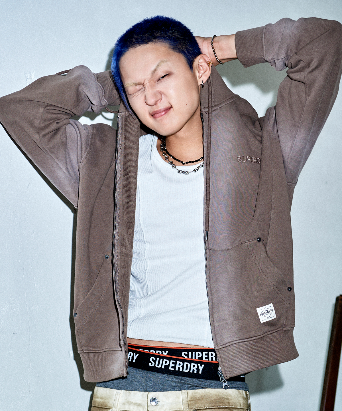 슈퍼드라이(SUPERDRY) 빈티지 페이디드 후드집업  라이트브라운