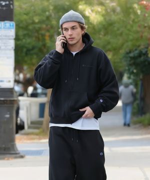 스몰 로고 루즈핏 후드 집업 Black