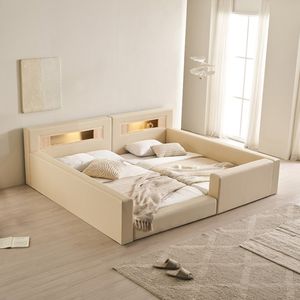 포레티 편백나무 LED조명 벙커형 가죽 패밀리 침대 SS+SS(매트제외)