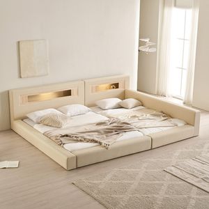 포레티 편백나무 LED조명 밸런스형 가죽 패밀리 침대 SS+Q(파워 본넬스프링 매트리스)