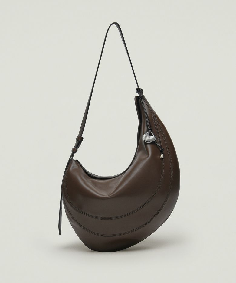 PEBBLE SHOULDER LEATHER BAG (ESPRESSO)