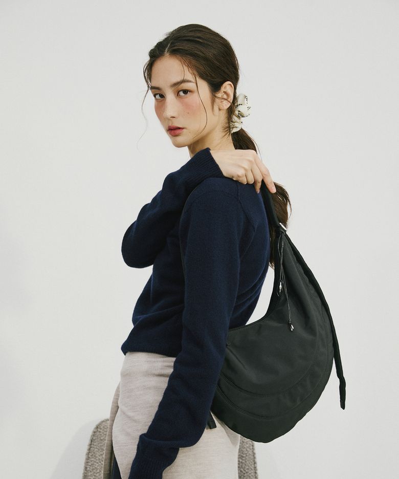 PEBBLE SHOULDER FABRIC BAG (MIDNIGHT)
