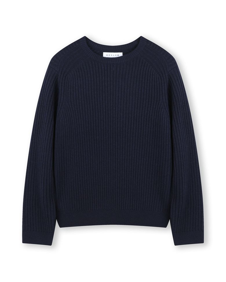 CASHMERE BLENDED SLIM FIT CREW NECK KNIT NAVY