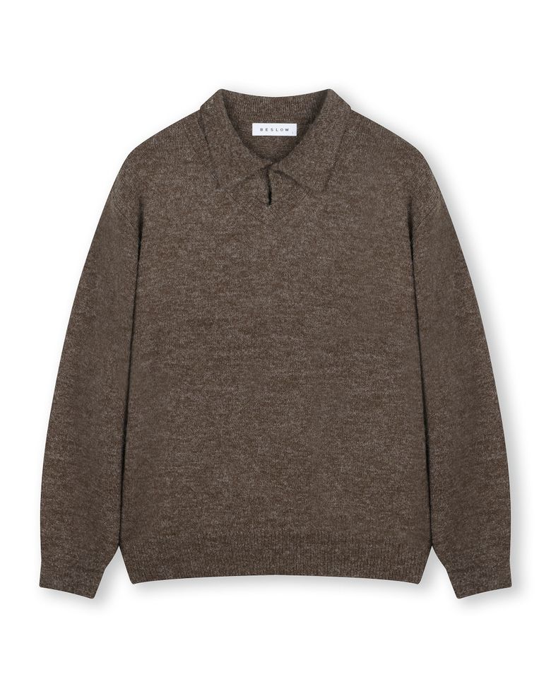 LAYERED COLLAR KNIT MELANGE BROWN