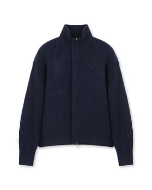 HIGH NECK ZIP UP KNIT JACKET NAVY