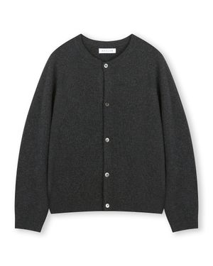 CASHMERE BLENDED CREW NECK CARDIGAN MELANGE CHARCOAL