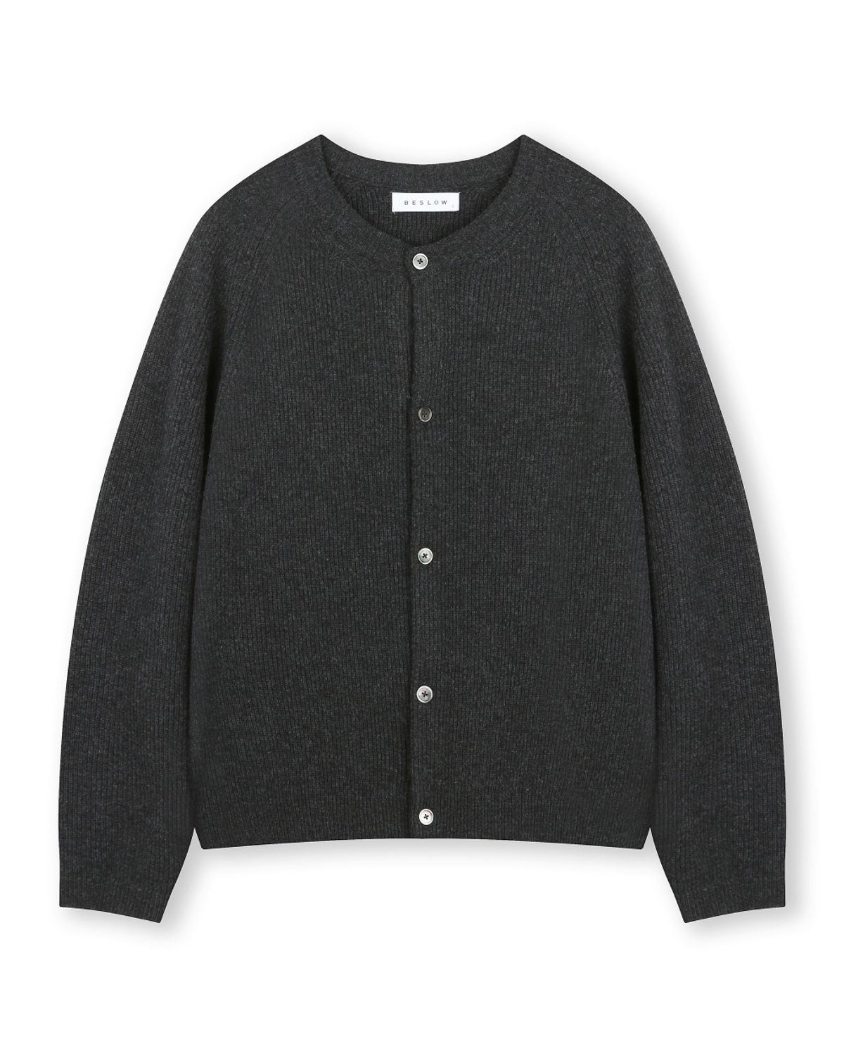 비슬로우(BESLOW) CASHMERE BLENDED CREW NECK CARDIGAN MELANGE CHARCOAL