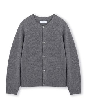 CASHMERE BLENDED CREW NECK CARDIGAN GREY