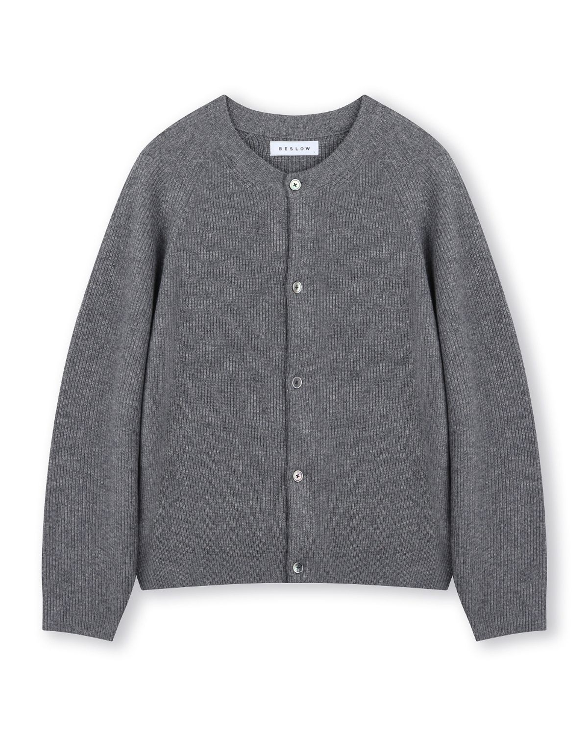 비슬로우(BESLOW) CASHMERE BLENDED CREW NECK CARDIGAN GREY
