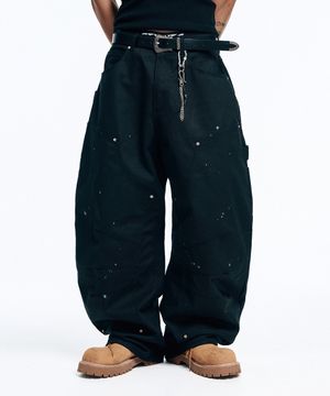 커브드 더블니 치노 팬츠-블랙