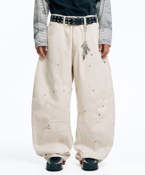 커브드 더블니 치노 팬츠-아이보리