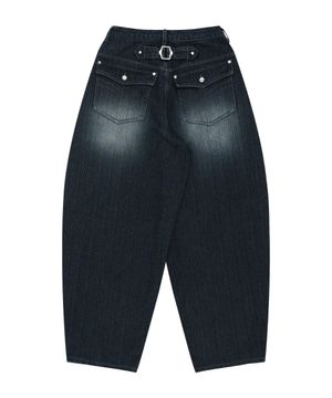 버티컬 워싱 와이드 데님 팬츠-네이비