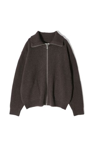 Marshall Full Zip Up Rib Knit Melange Brown