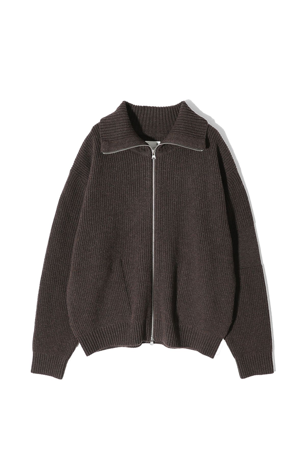 홀리선(HORLISUN) Marshall Full Zip Up Rib Knit Melange Brown