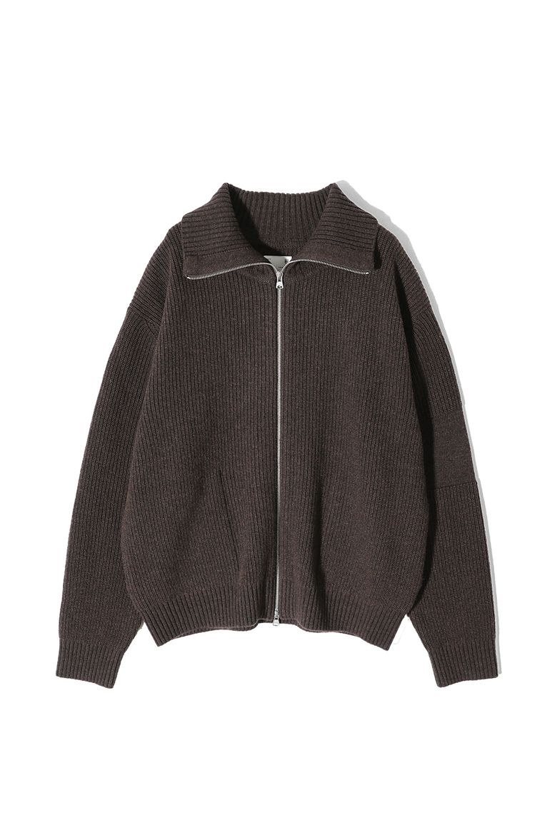 Marshall Full Zip Up Rib Knit Melange Brown