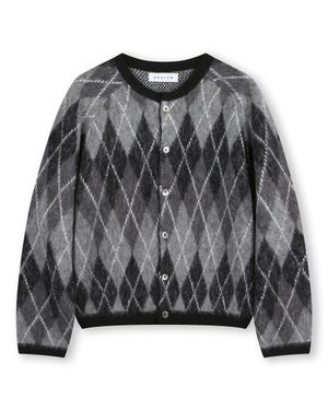 ARGYLE CREW NECK SHORT CARDIGAN BLACK