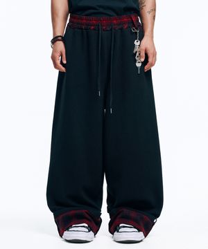 롤업 체크 스웻 팬츠-블랙