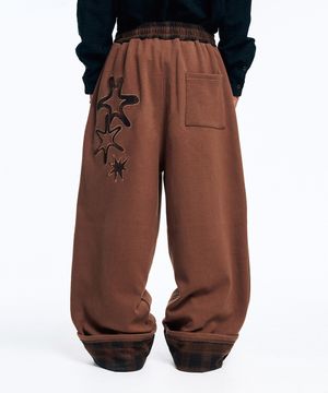 롤업 체크 스웻 팬츠-브라운