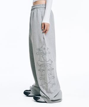 스터드 니들 워크 스웻 팬츠-그레이