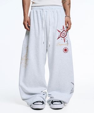 멀티 프린팅 스웻 팬츠-라이트그레이