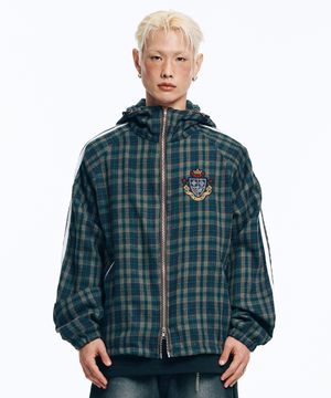 엠블럼 체크 윈드브레이커 자켓-그린