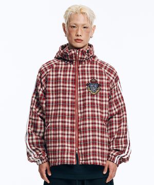 엠블럼 체크 윈드브레이커 자켓-레드