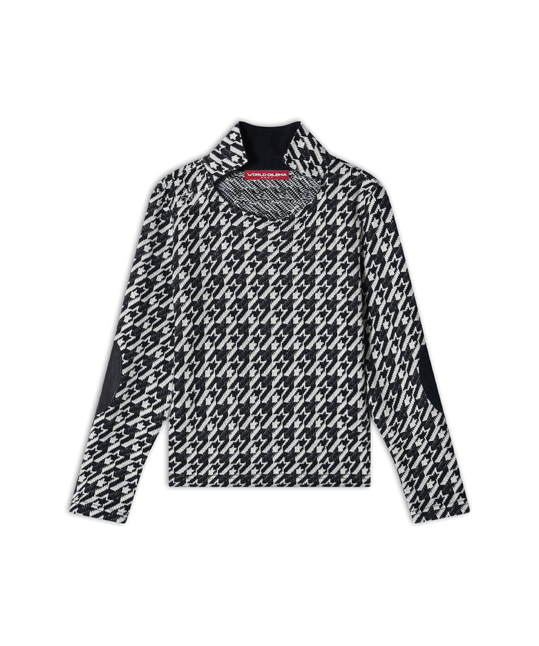 High Neck Knit Long Sleeve T-Shirts (Hounds Tooth)