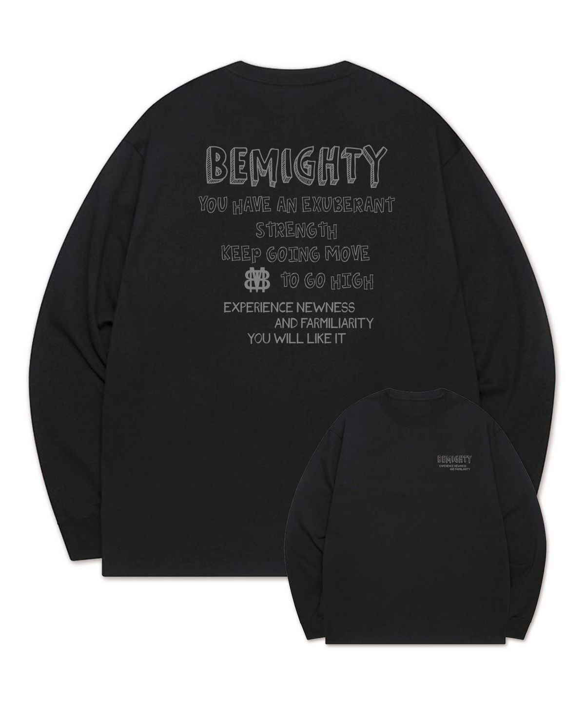 비마이티(BEMIGHTY) 핸드레터링 소매 시보리 긴팔티 [블랙]