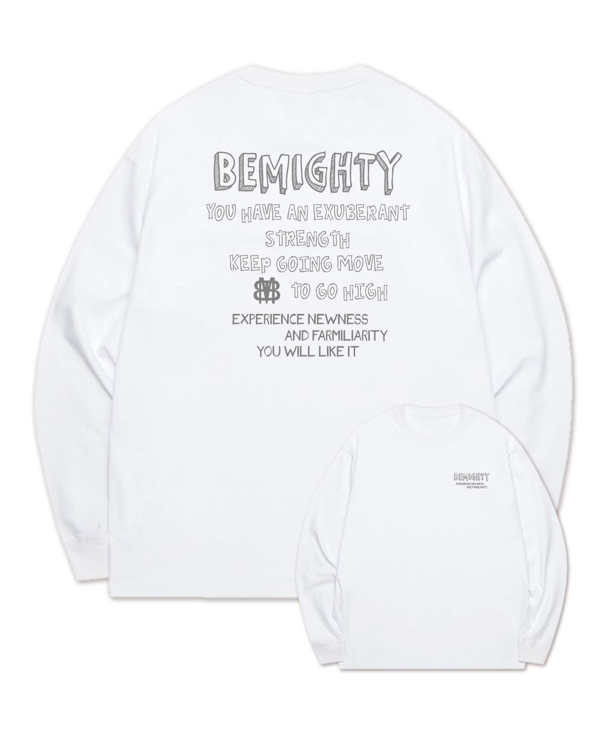 비마이티(BEMIGHTY) 핸드레터링 소매 시보리 긴팔티 [화이트]
