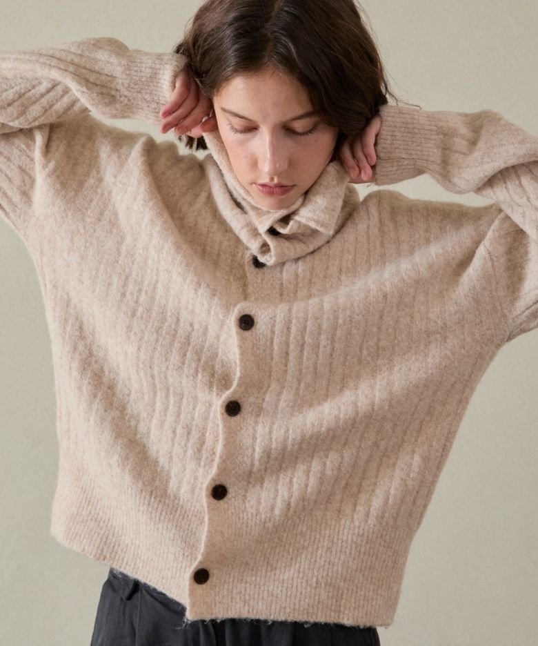 High-neck Button Knit Cardigan_Oatmeal