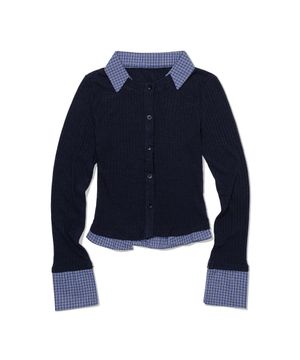 Dual Trim Shirt Cardigan (NAVY)