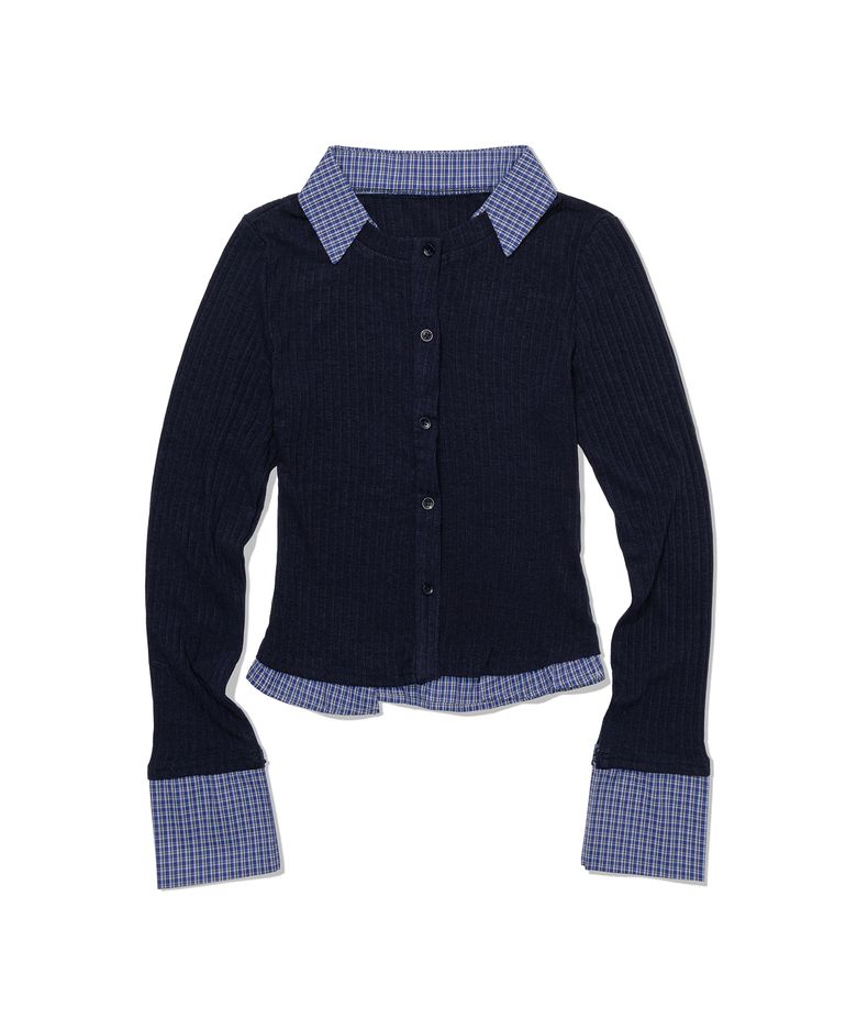 Dual Trim Shirt Cardigan (NAVY)