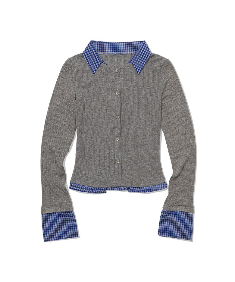 Dual Trim Shirt Cardigan (GRAY)