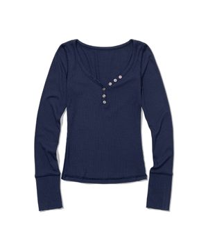 Button Line Rib Top (NAVY)