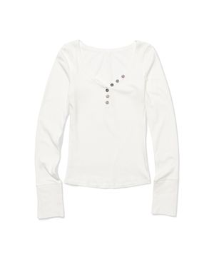 Button Line Rib Top (WHITE)
