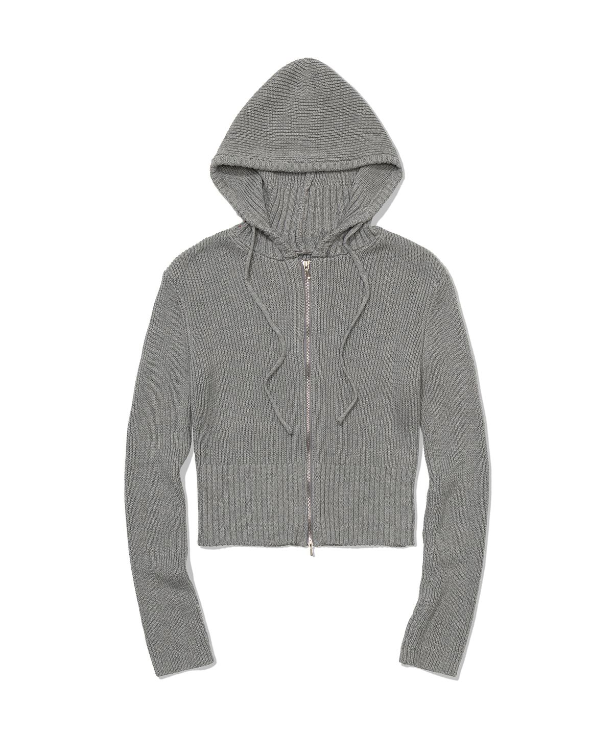 모아(MOAA) Ribbed Knit Zip Hoodie (GRAY)