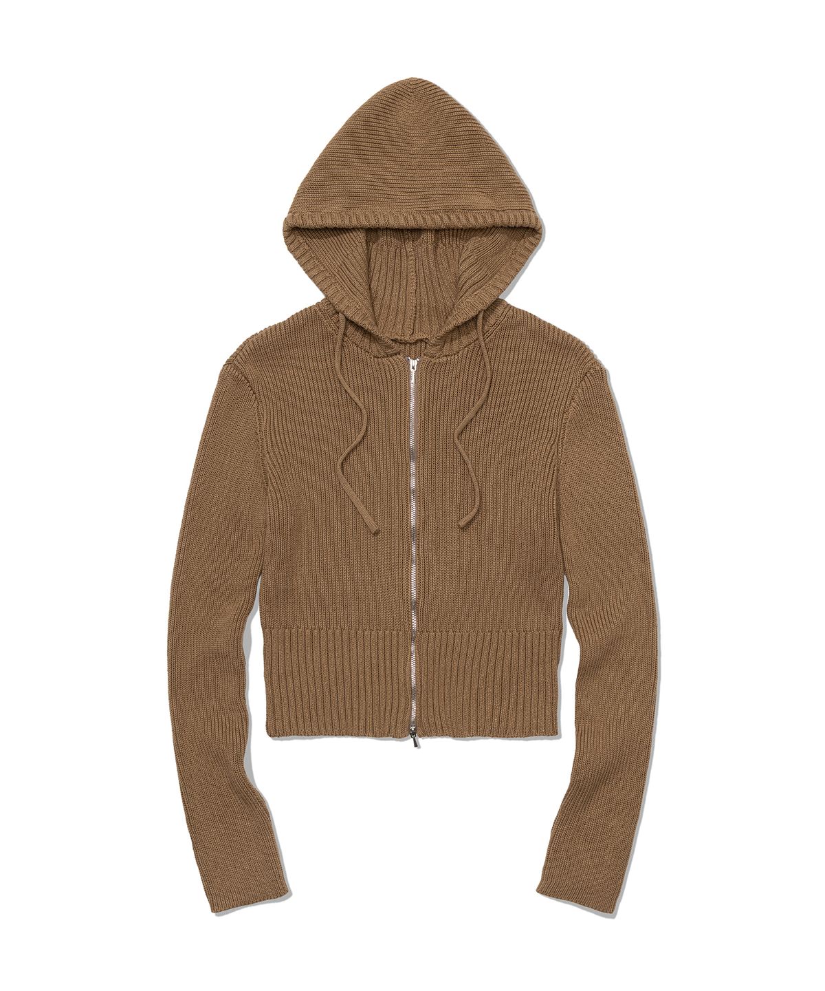 모아(MOAA) Ribbed Knit Zip Hoodie (BROWN)