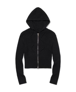 Ribbed Knit Zip Hoodie (BLACK)