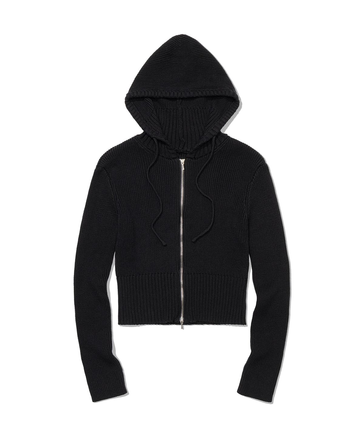 모아(MOAA) Ribbed Knit Zip Hoodie (BLACK)
