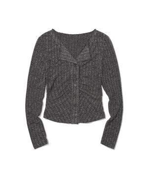 Shirred Collar Rib Top (CHARCOAL)