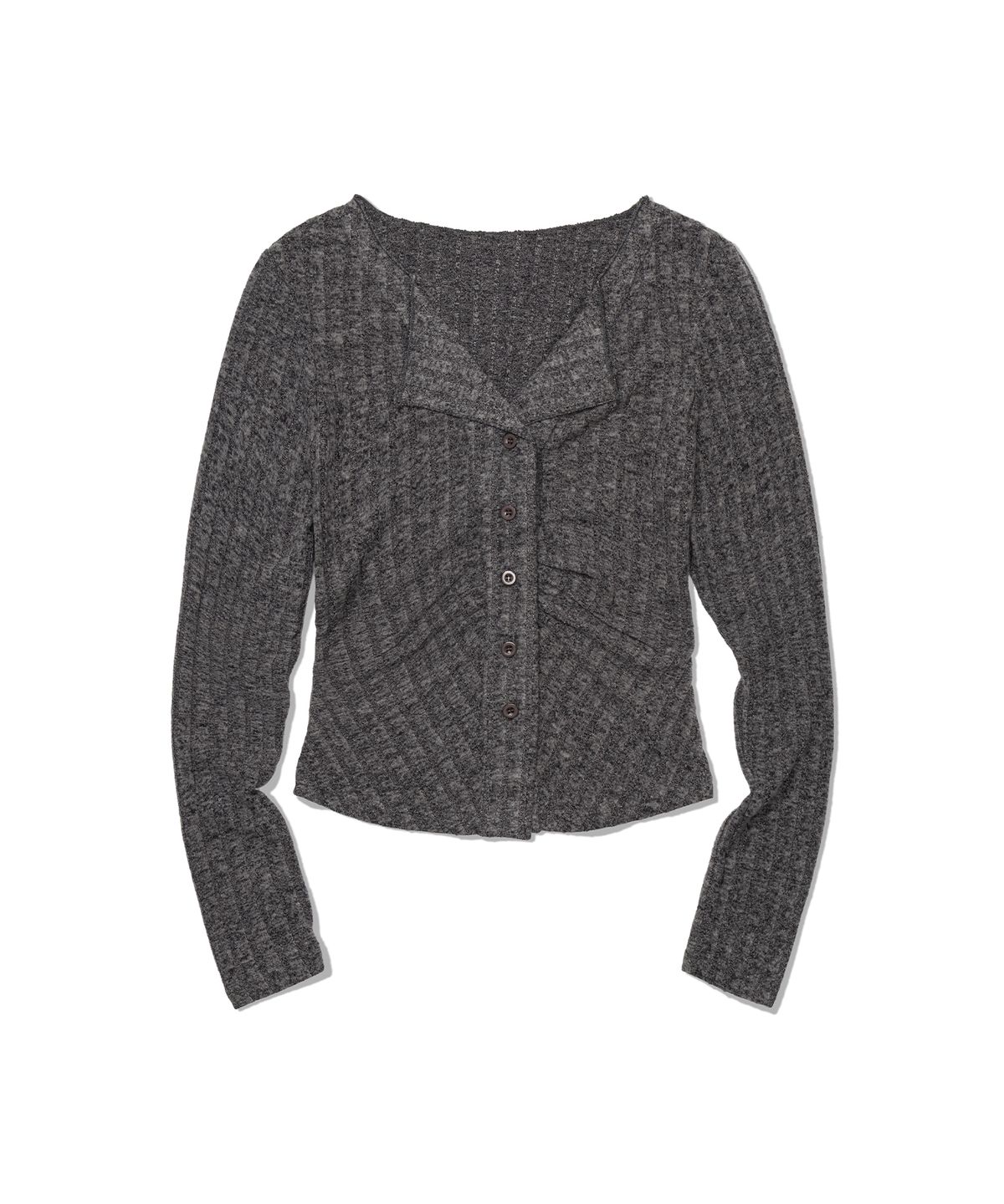 모아(MOAA) Shirred Collar Rib Top (CHARCOAL)