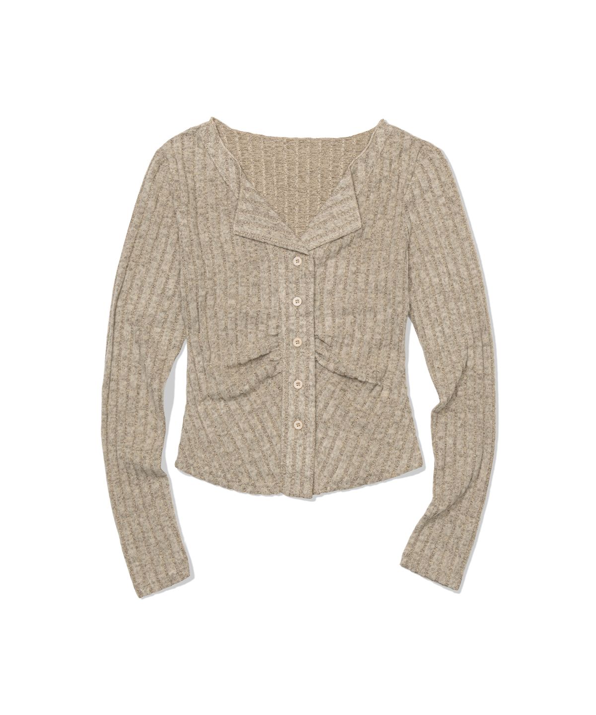 모아(MOAA) Shirred Collar Rib Top (BEIGE)